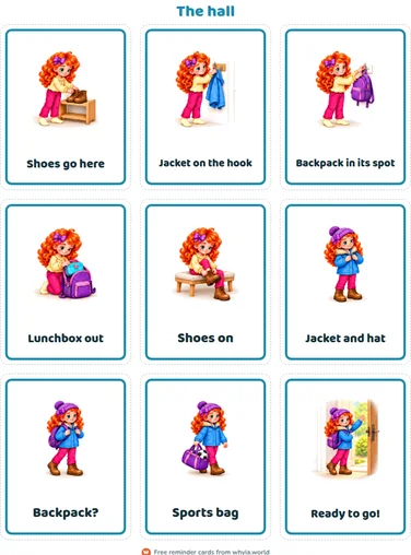 The hall: a page of reminder cards